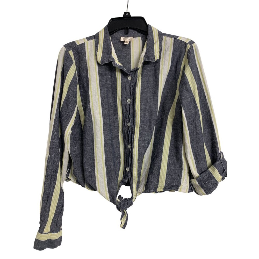 Dizzy Lizzy‎ Cotton Linen Striped Crop Top Size XL Coastal Beach Lightweight